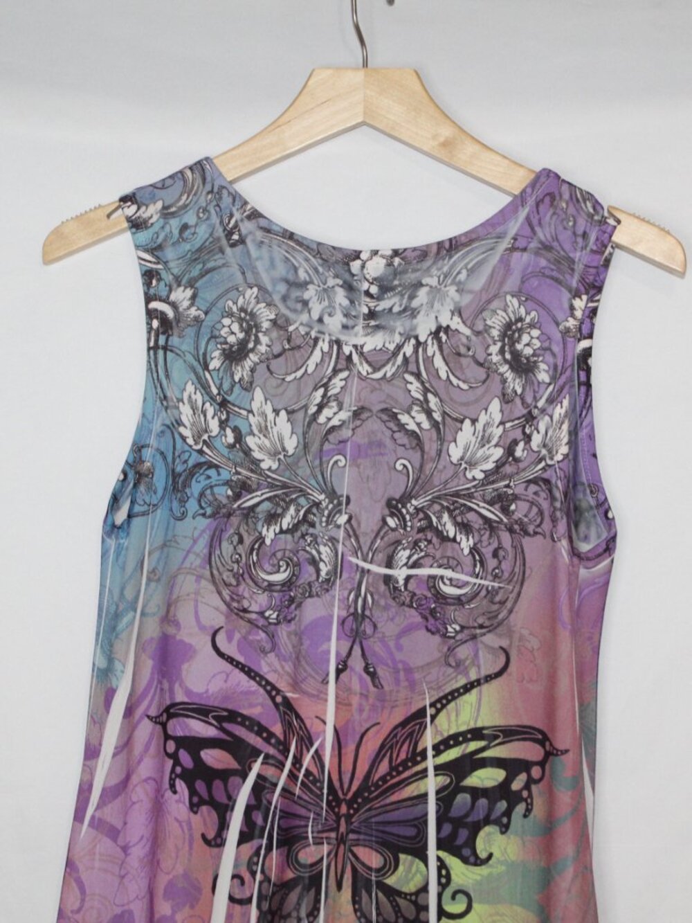 Y2K tattoo print tie dye bubble hem jersey shore colorful club dress L - Picture 8 of 10